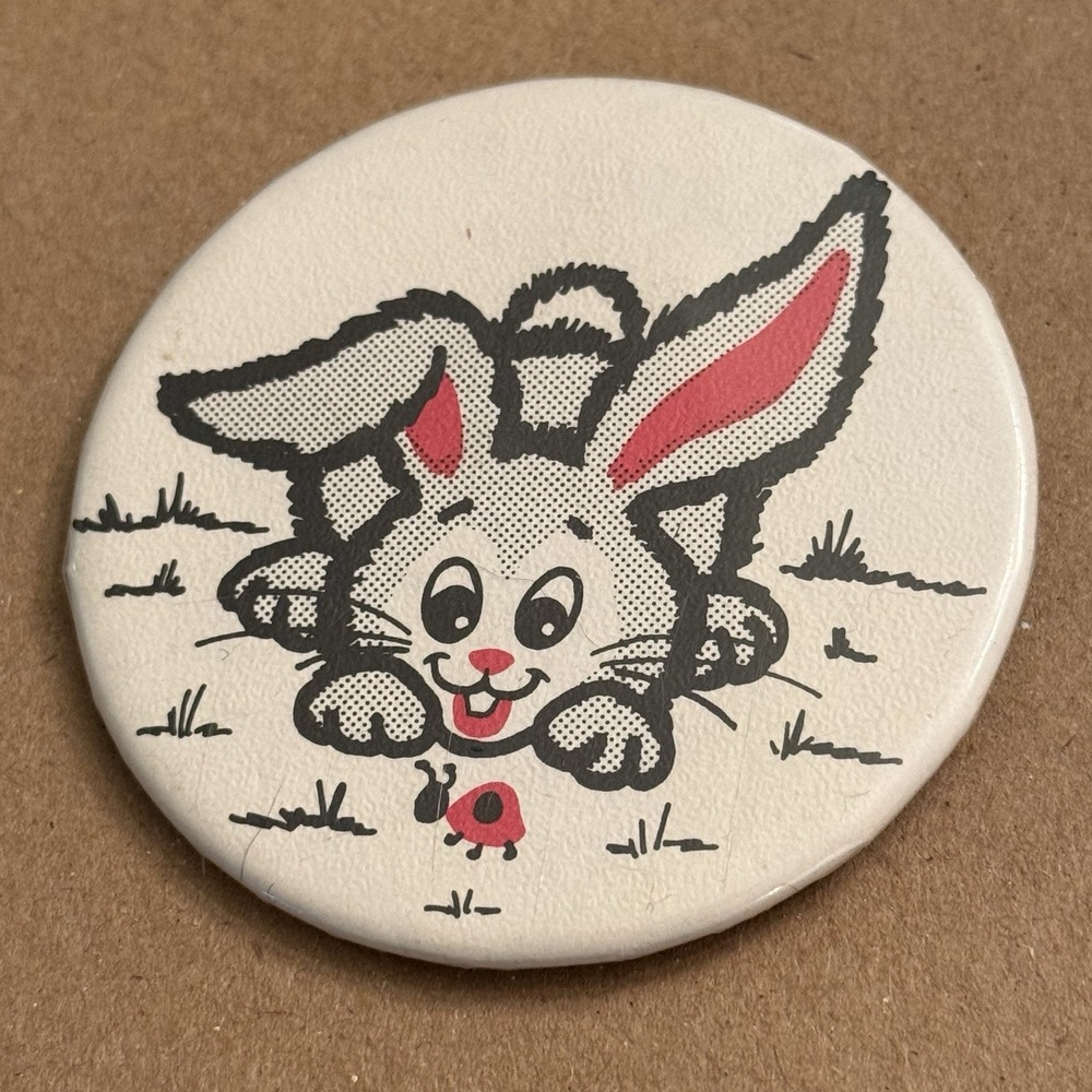 Bunny Rabbit Spring Easter Vintage Pinback Button Pin Round Circle